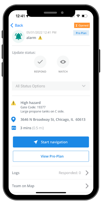 High hazard dispatch notification notes